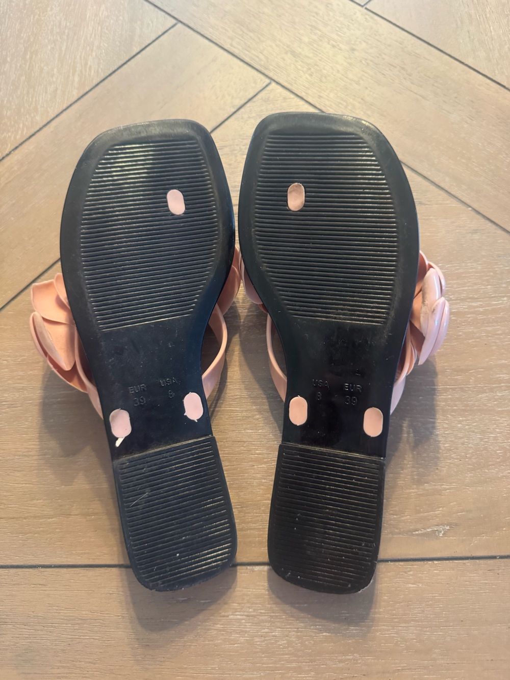Jeffrey Campbell Black Slide Sandals with Blush Pink Flower Accents - Picture 6 of 13